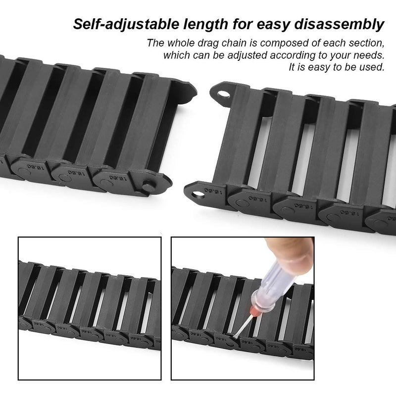 LMioEtool Pack of 2, R28 15mm x 50mm(Inner H x Inner W) Black Plastic Cable Wire Carrier Drag Chain 1M Length for CNC, with End Connectors - Bridge Type (Non-openable) - Image 5
